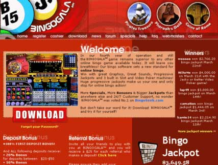 Bingo Gala - Offers the biggest bingo bonuses and bingo jackpots!